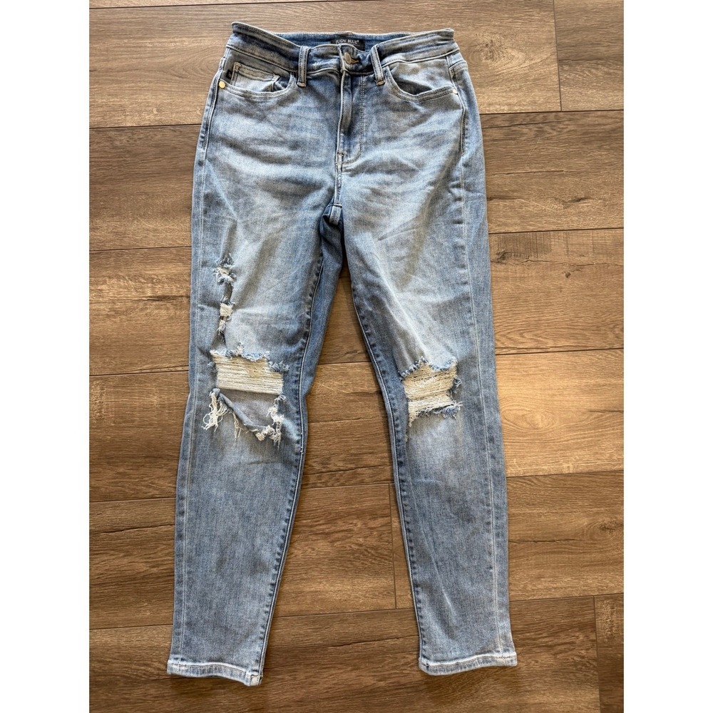 Judy Blue Boyfriend Fit Distressed Light Wash Jeans Size 5/27 JB82458MD Womens